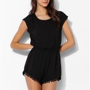 Urban Outfitters Tie-Back Pompom Black Romper